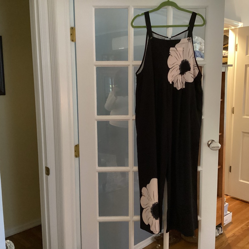 Black Jumpsuit with Pink Floral Design